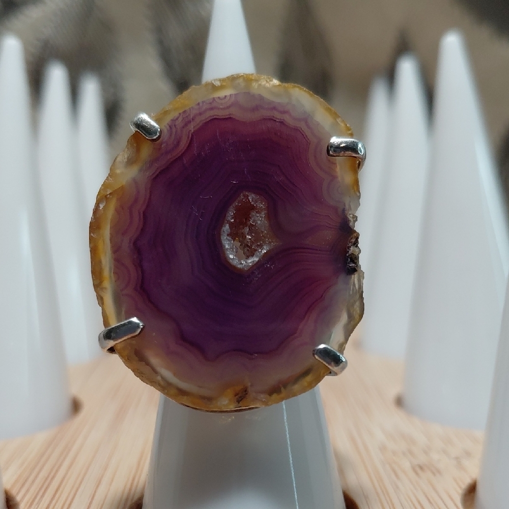 Silver-Plated Purple Agate Ring